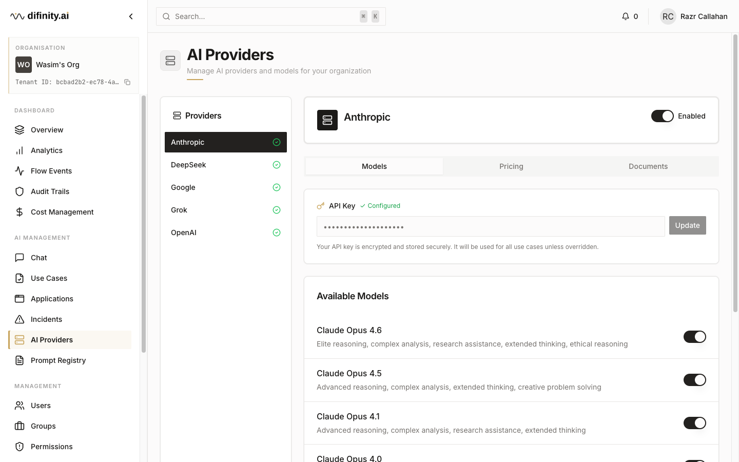 AI providers page