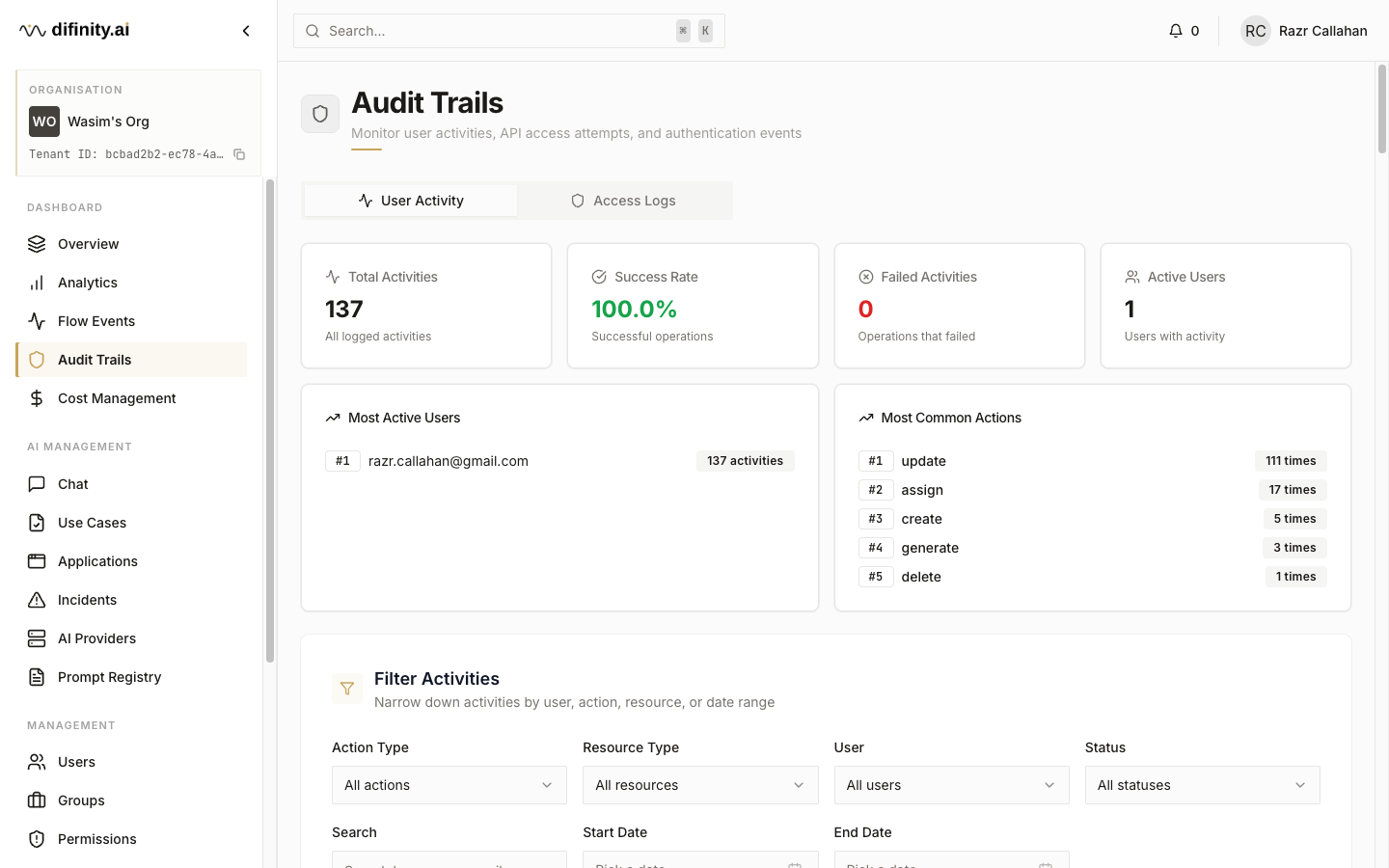 Audit trails — user activity