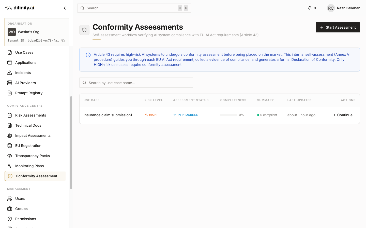 Conformity assessments list