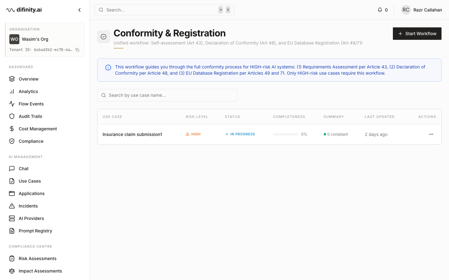 Conformity registration