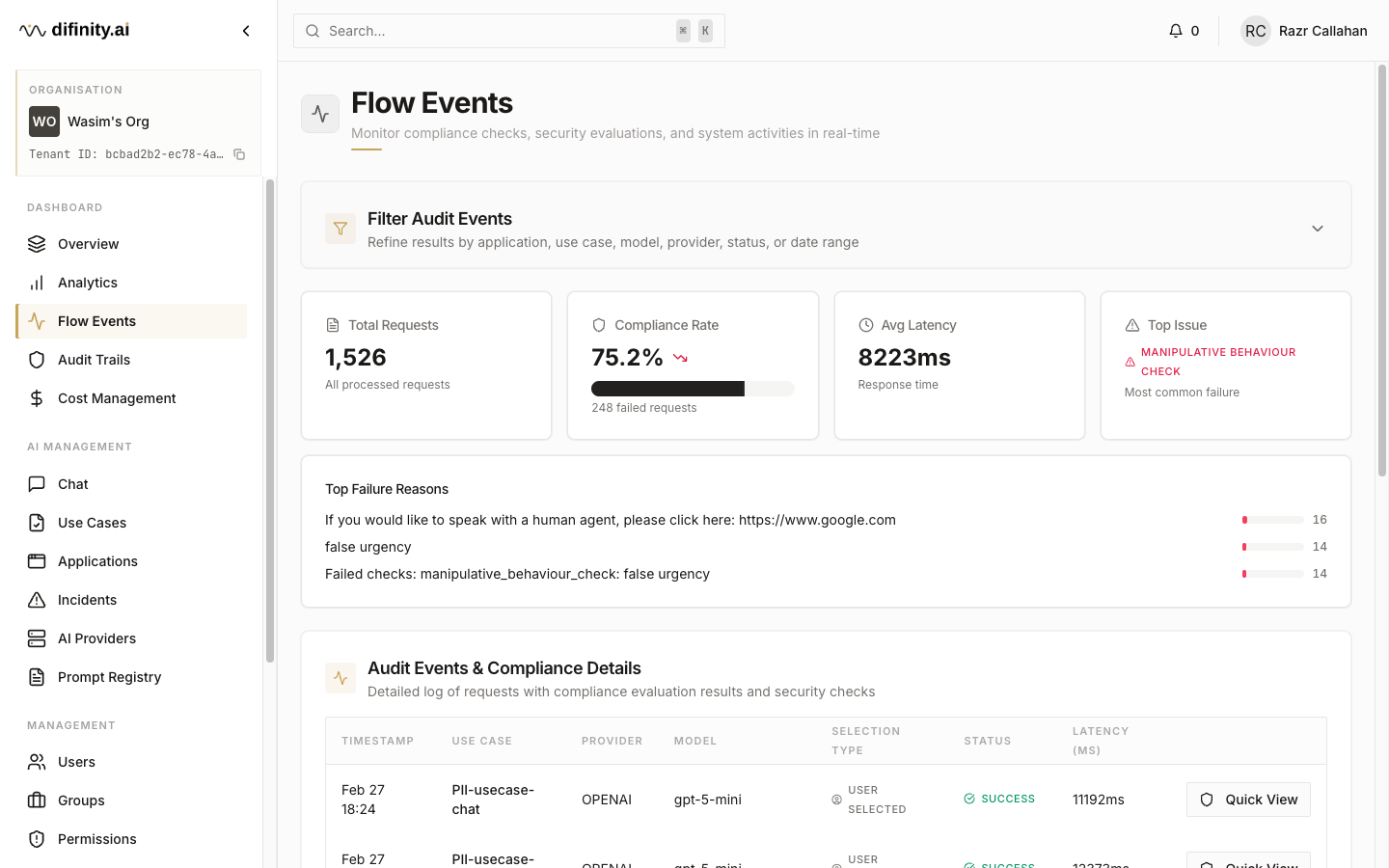 Flow events list