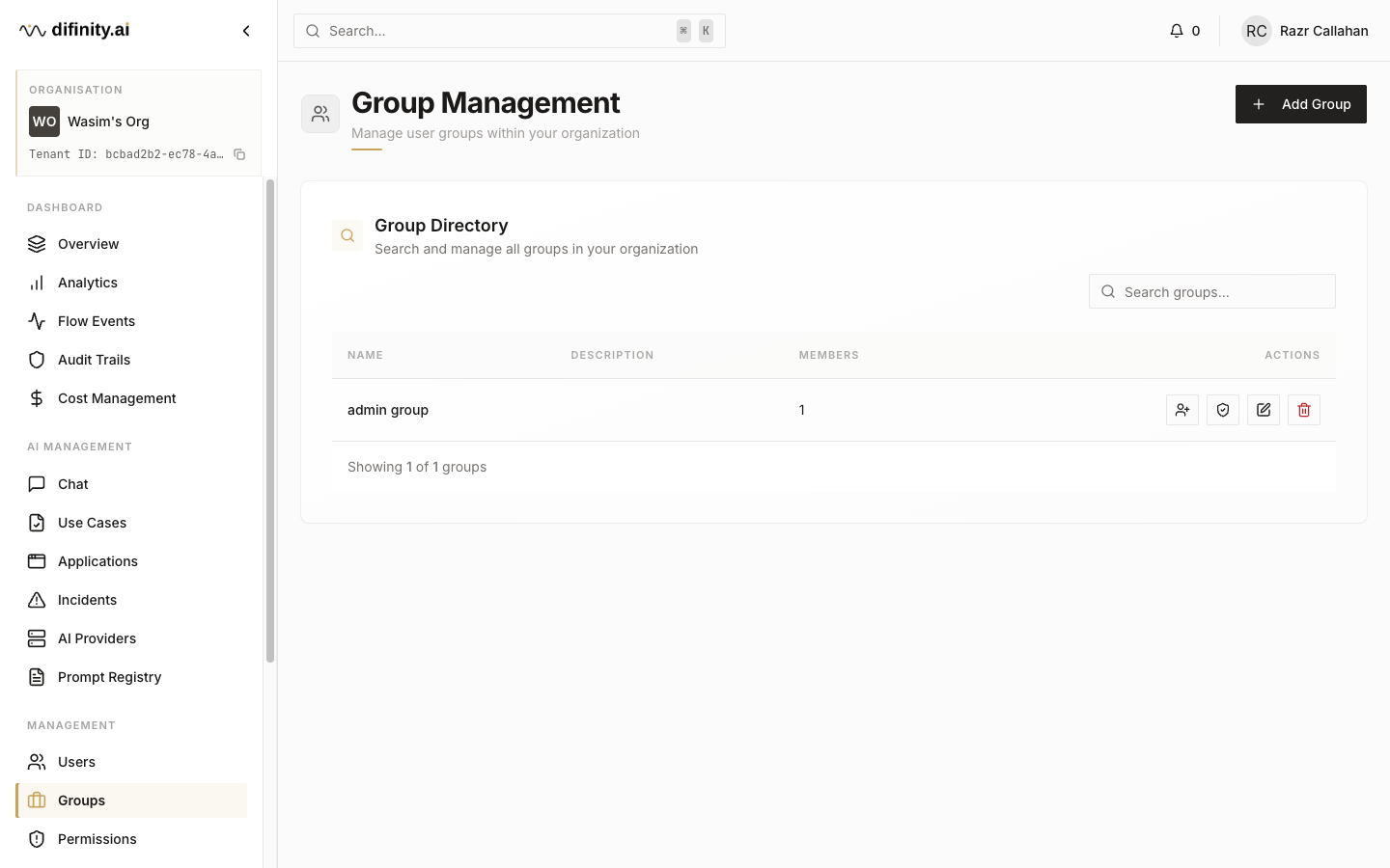 Groups page