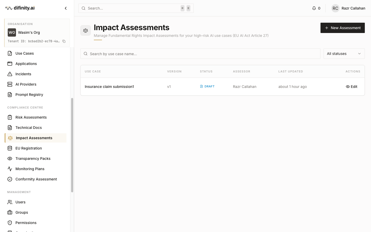 Impact assessments list
