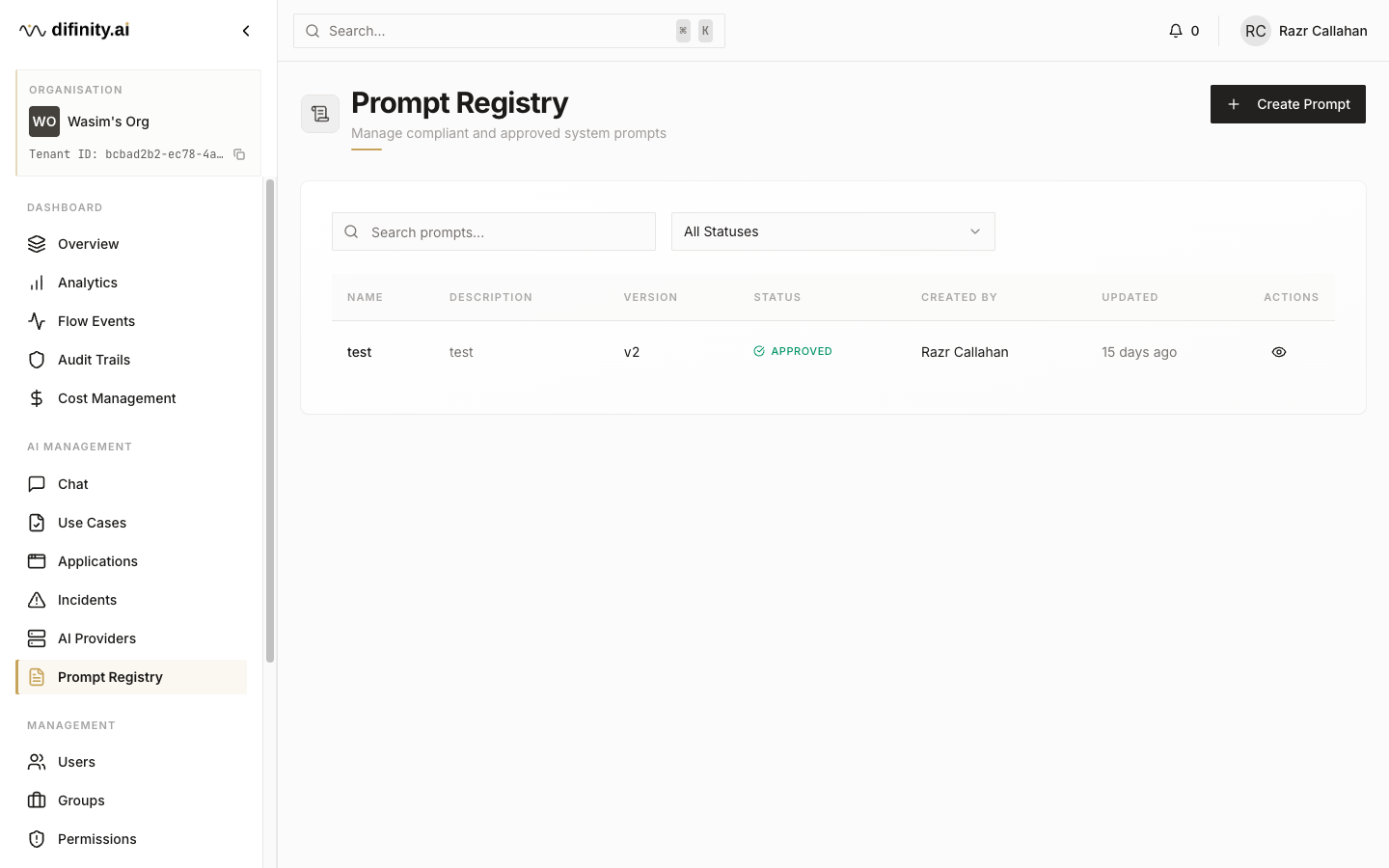 Prompt registry