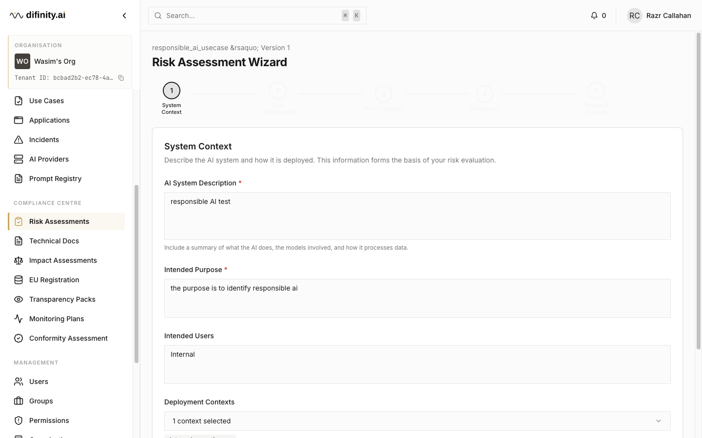 Risk assessment wizard