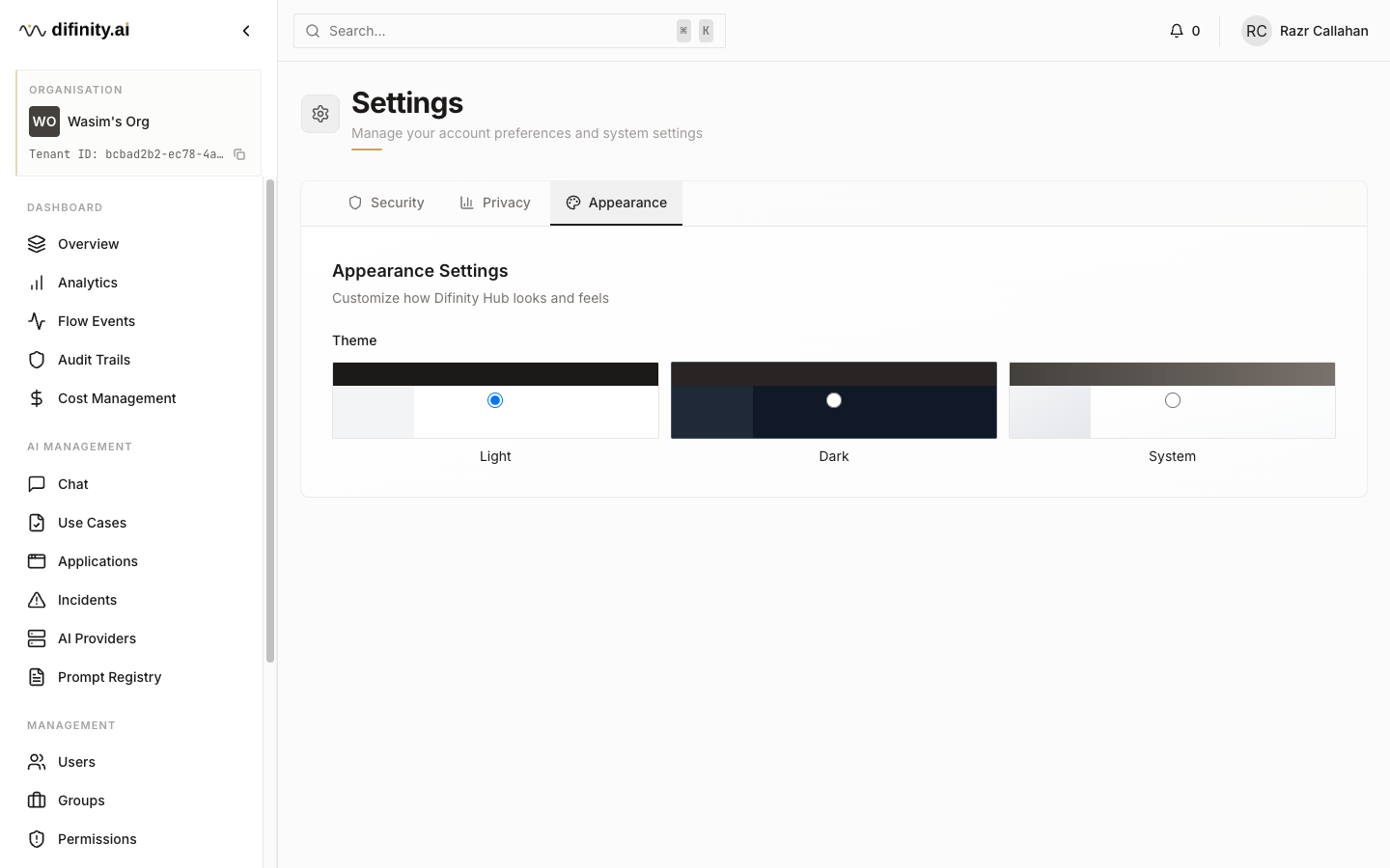 Settings — appearance