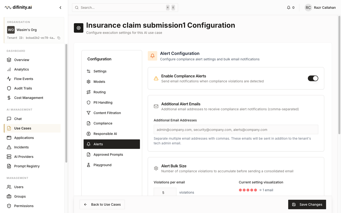 Alerts tab