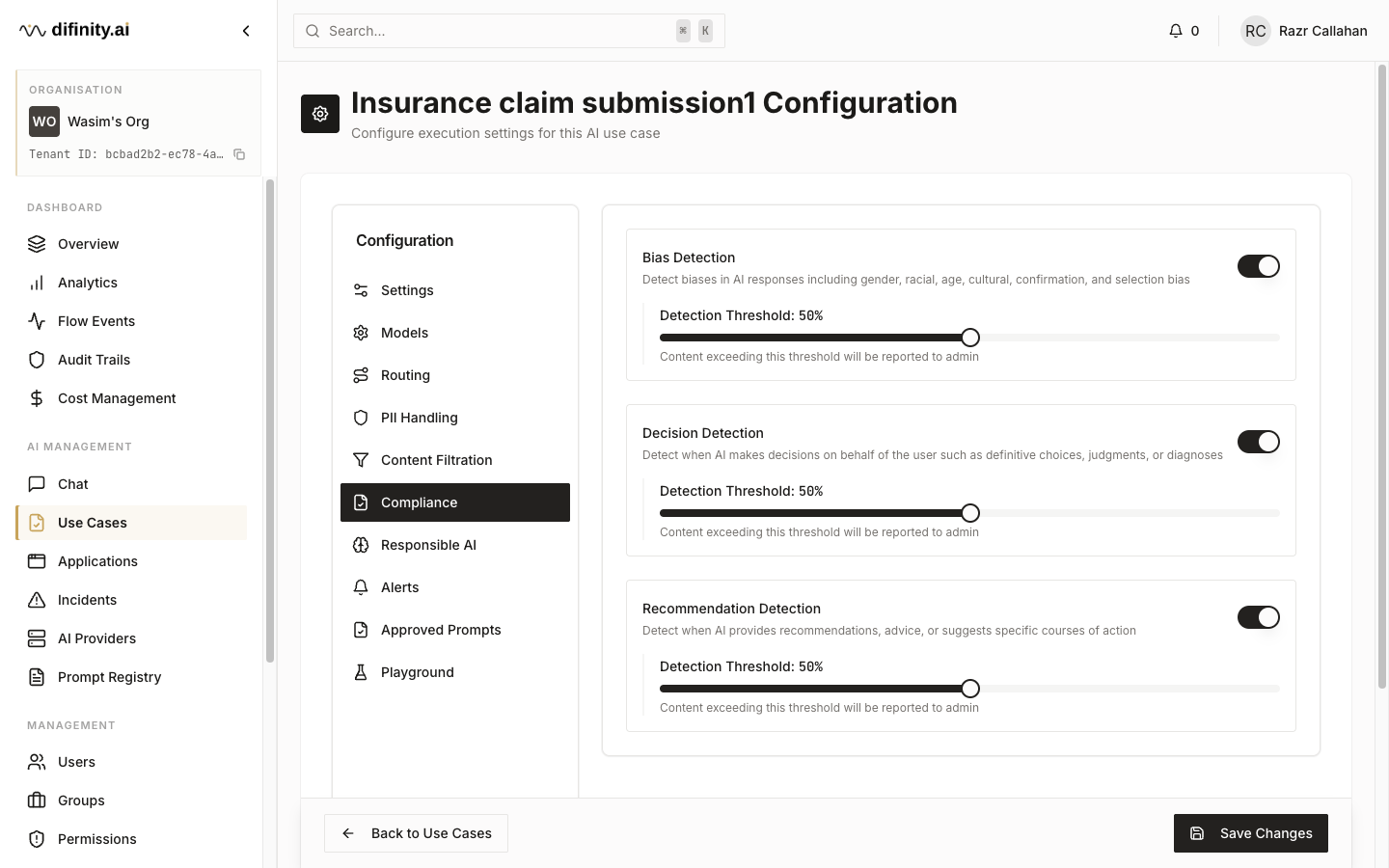 Compliance tab