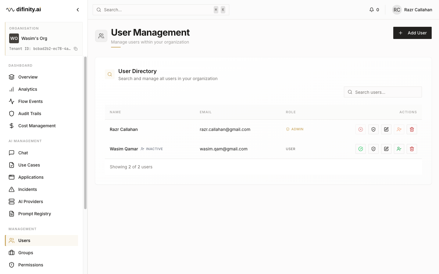 Users page